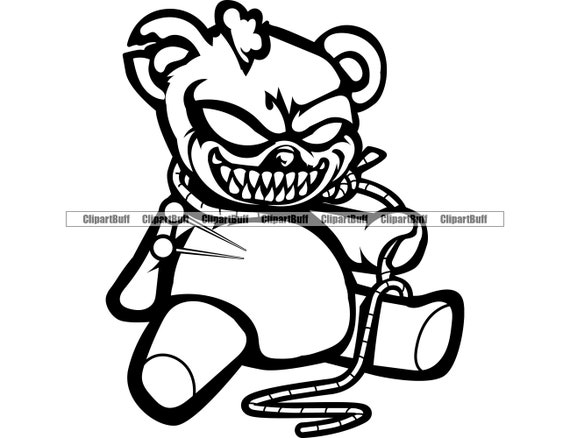 Horror teddy bear mean sharp teeth scary creepy broken voo doo doll pins hip hop rap rich gangster hustling thug tattoo logo design png svg