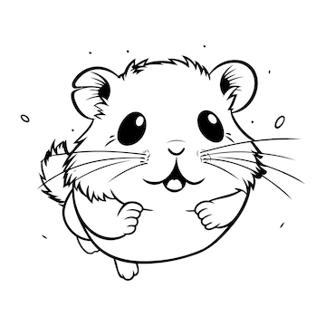 Premium vector hamster cartoon black and white vector illustration for coloring book or page