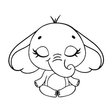 Premium vector doodle cute cartoon animals meditate elephant meditation coloring page