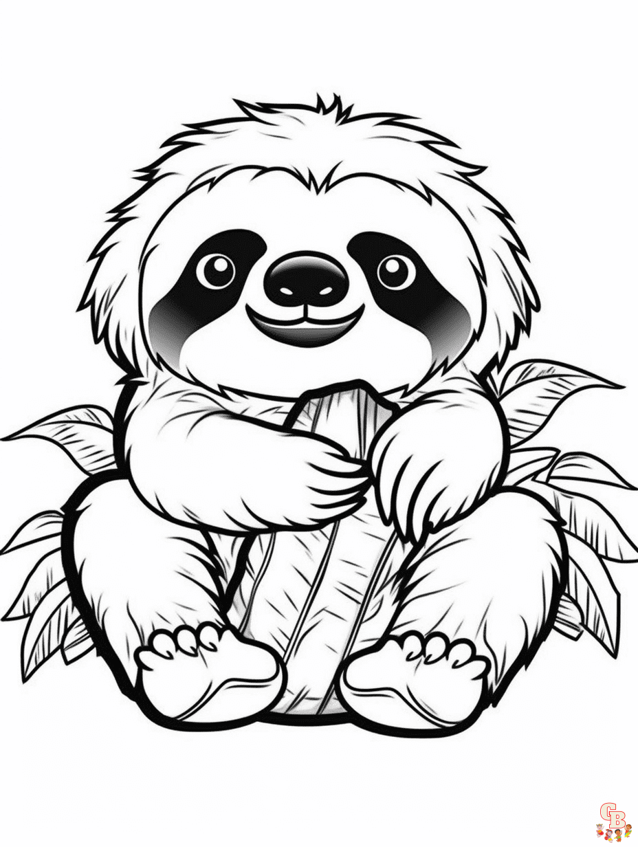 Slow sloth coloring pages for kids