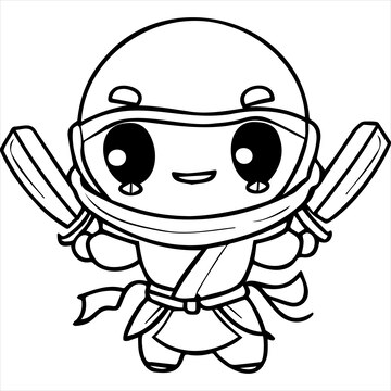 Premium vector kawaii ninja coloring page