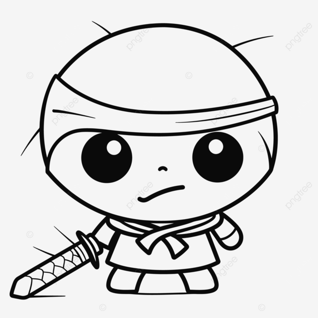 Coloring page of a little ninja with a sword holding it outline sketch drawing vector sword drawing wing drawing ring drawing png and vector with transparent background for free download