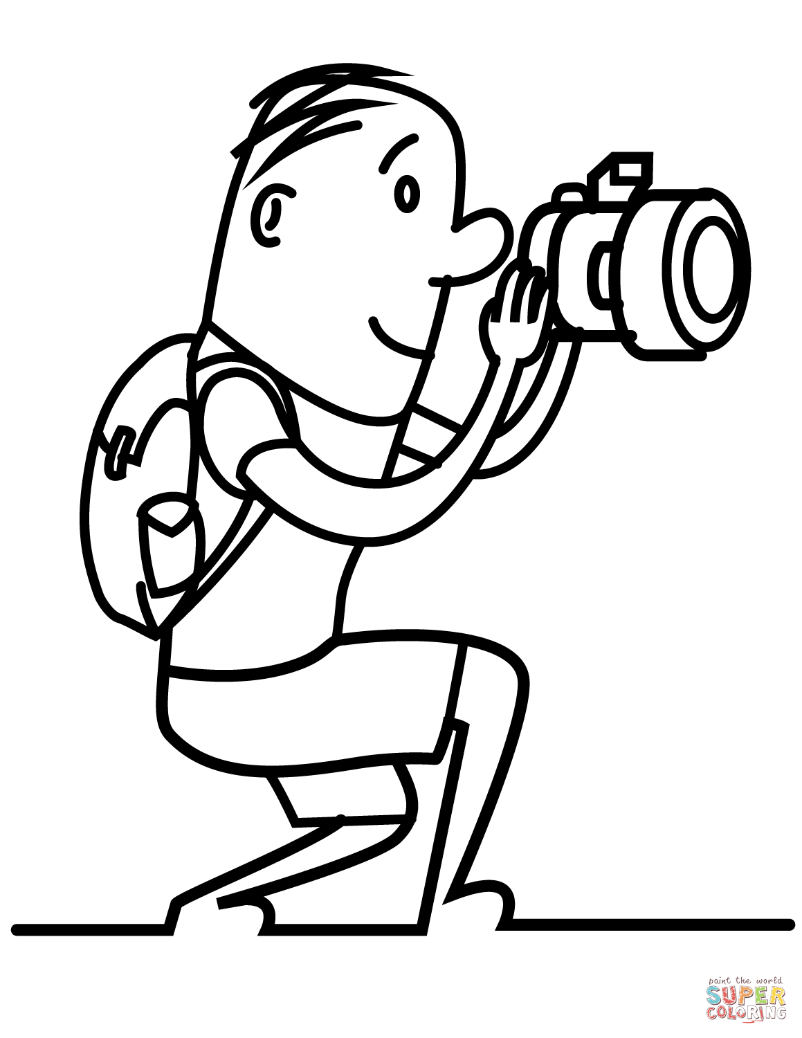 Cartoon traveller taking picture coloring page free printable coloring pages