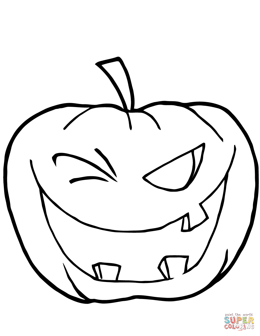 Halloween pumpkin winking coloring page free printable coloring pages