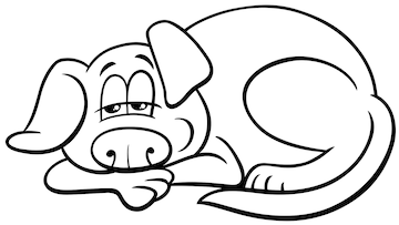 Premium vector cartoon sleepy dog or puppy lying down coloring page