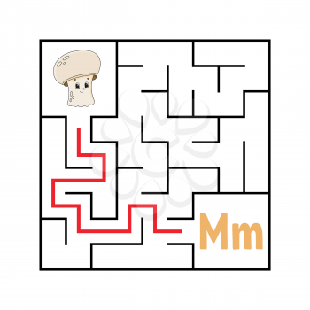 Square maze game for kids funny quadrate labyrinth education worksheet activity page puzzle for children cute cartoon style find the right way logical conundrum color vector illustration school edition