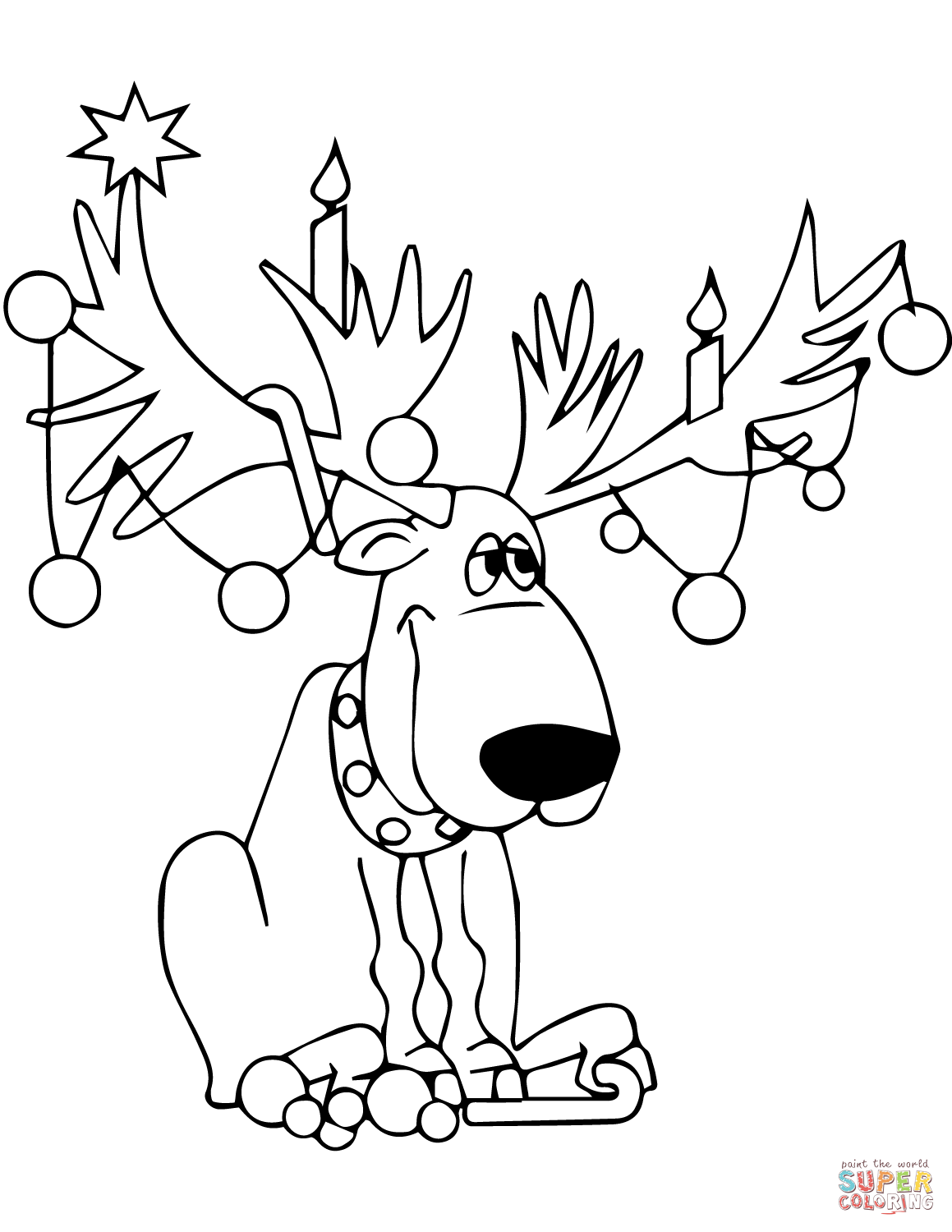 Christmas lights on reindeer antlers coloring page free printable coloring pages