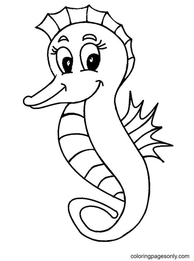 Cartoon smiling seahorse coloring page