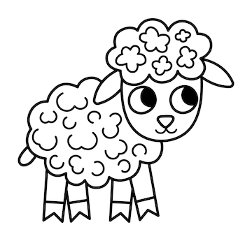 Premium vector vector black and white lamb icon cute outline cartoon little sheep illustration for kids farm animal baby isolated on white background colorful flat ewe picture or coloring page for