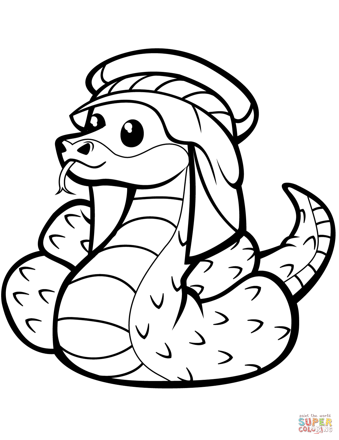 Cute snake in kufia coloring page free printable coloring pages