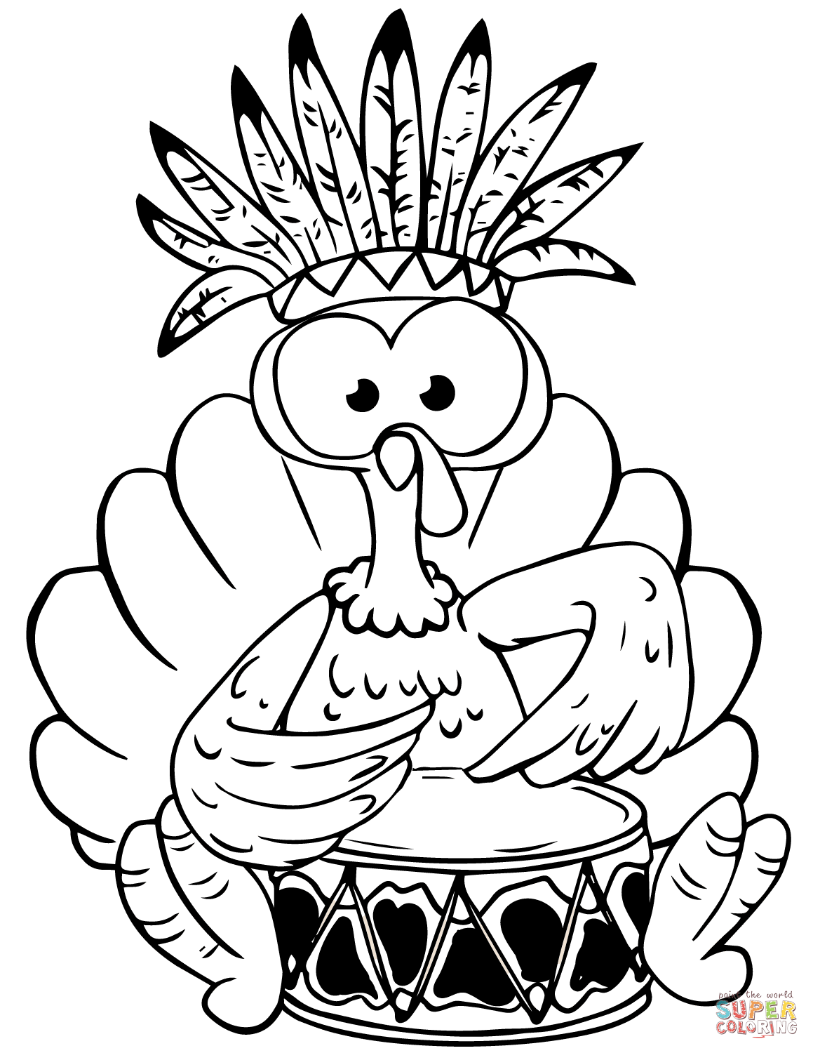 Cartoon turkey playing drum coloring page free printable coloring pages