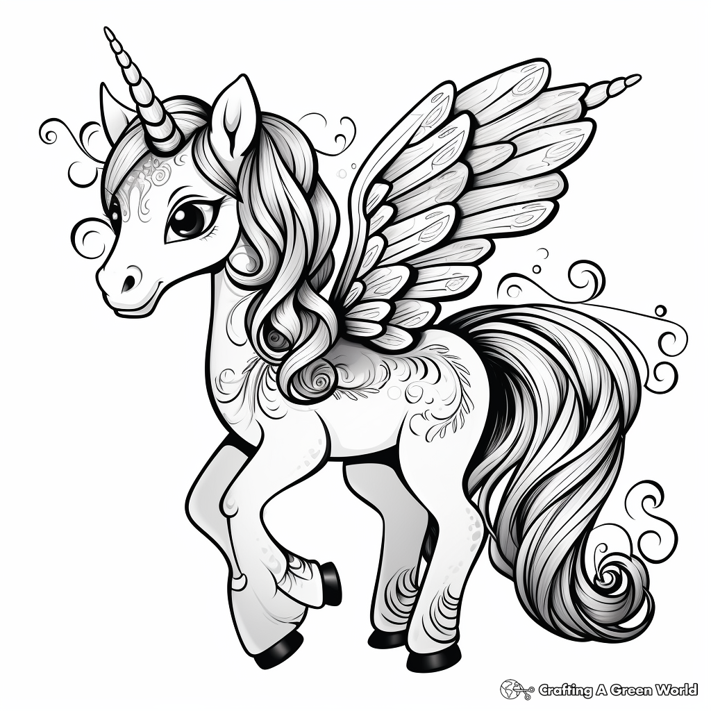 Unicorn with wings coloring pages