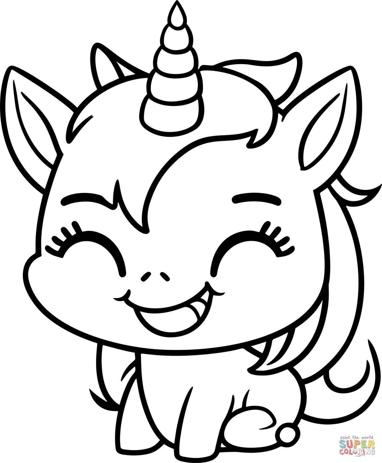 Cute smiling unicorn coloring page free printable coloring pages