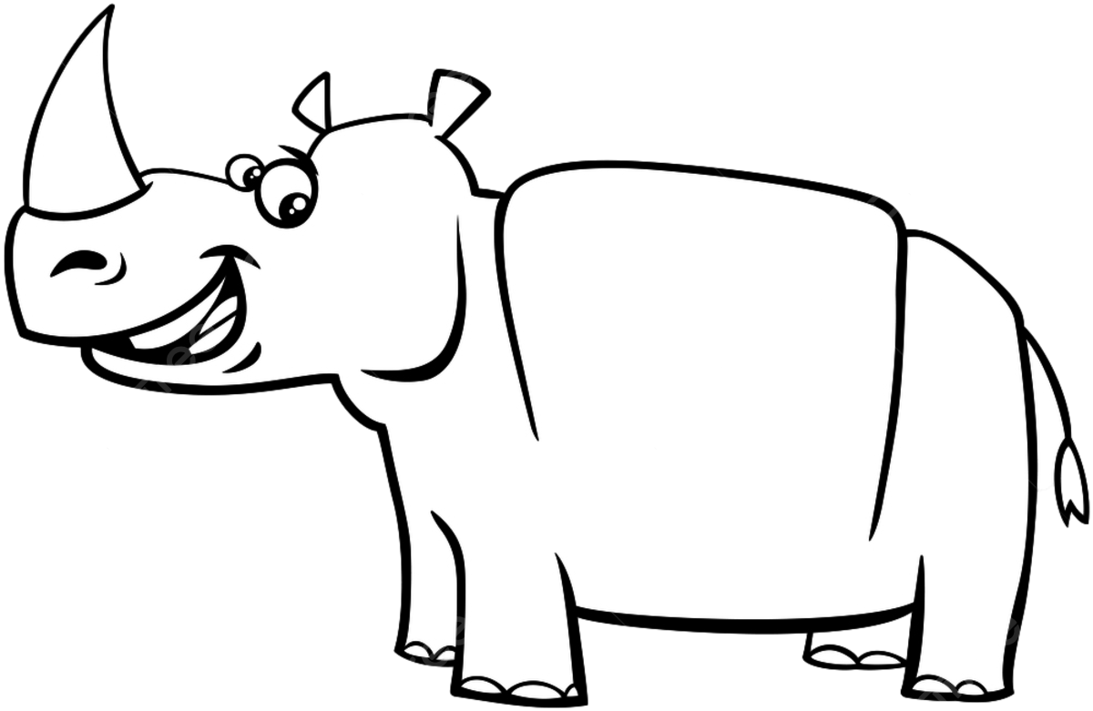 Animal coloring pages vector hd images black and white cartoon illustration of happy rhinoceros wild animal character coloring page art horn zoology png image for free download