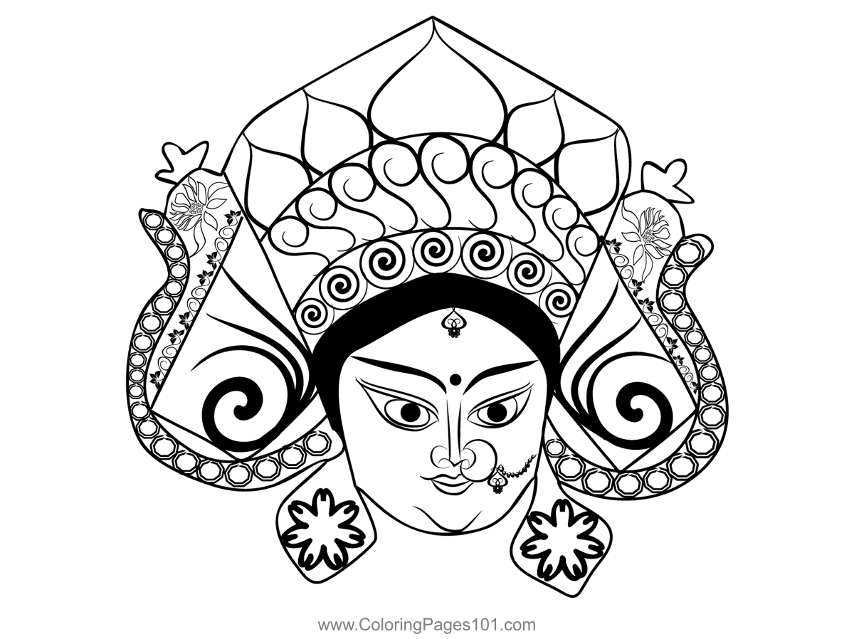 Durga face coloring page for kids