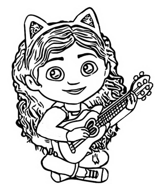 Gabby playing guitar coloring page