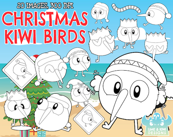 Navidad kiwi birds sellos digitales clipart descarga