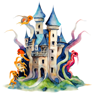 Download fantasy illustration of an old castle with octopus tentacles png online