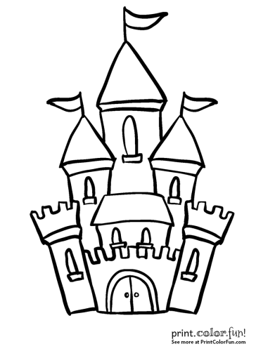 Royal castle with flags coloring page