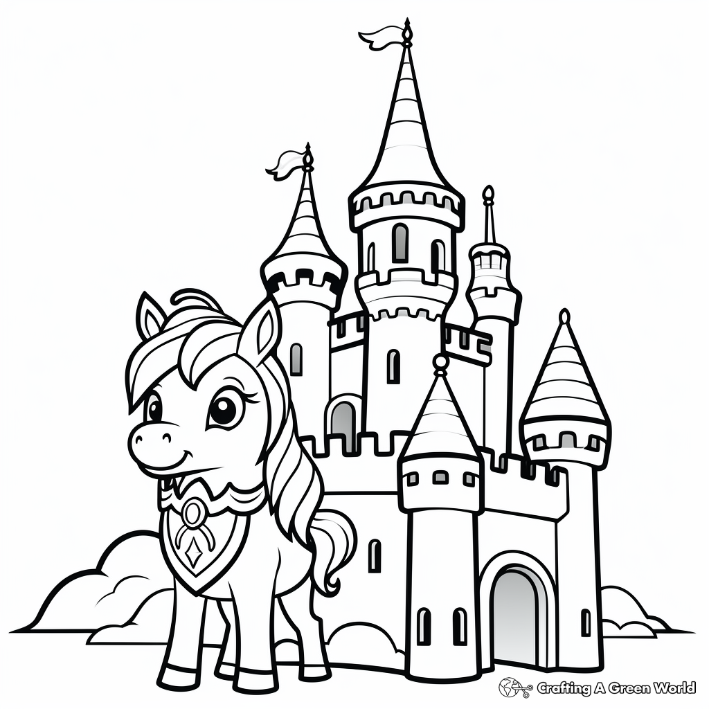 Unicorn castle coloring pages