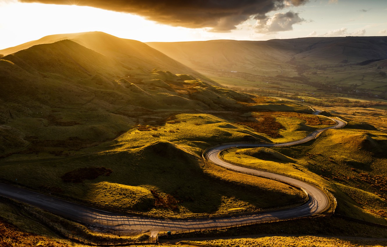 Wallpaper road the sun clouds mountains england valley derbyshire mam tor castleton images for desktop section ððµðð