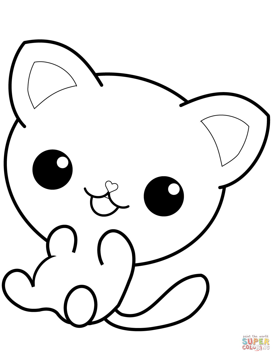 Kawaii kitty coloring page free printable coloring pages