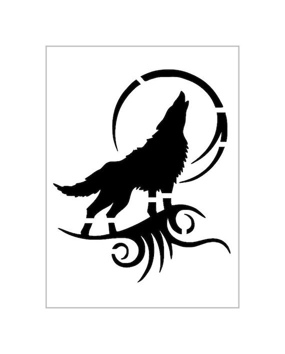 Tribal wolf stencil moon howling wild animal reusable sheet s