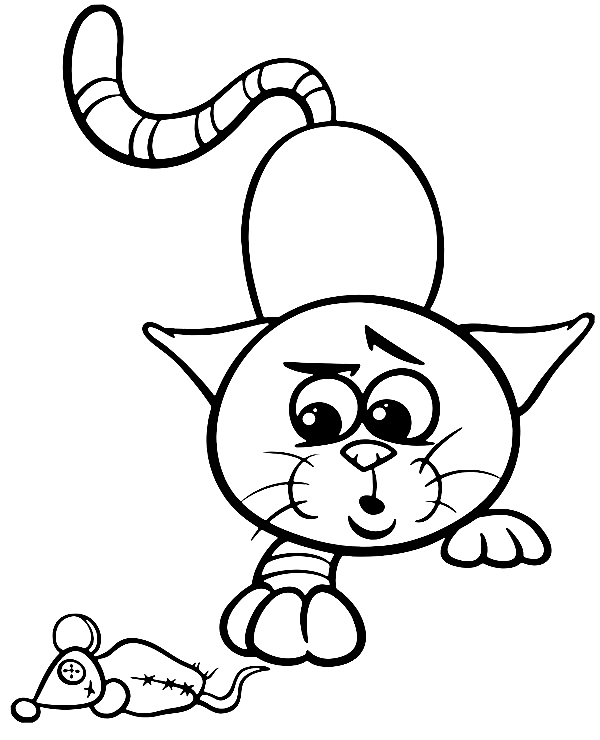 Little cat and mouse coloring page