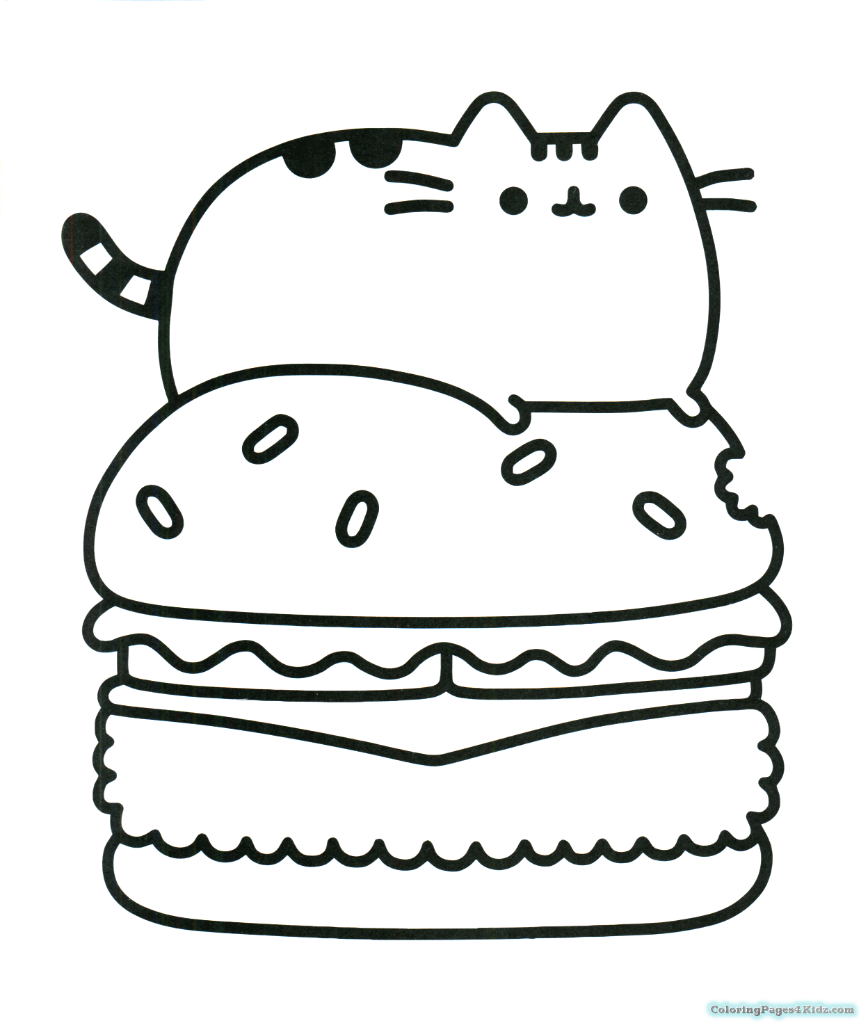 Pusheen cat on a hamburger coloring pages pusheen coloring pages cartoon coloring pages cute coloring pages