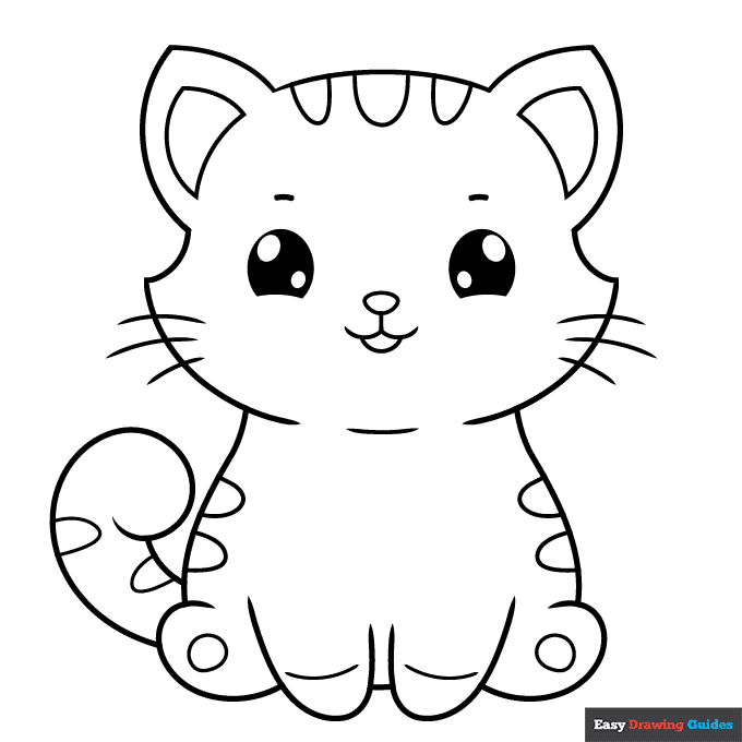 Cute cartoon cat coloring page easy drawing guides