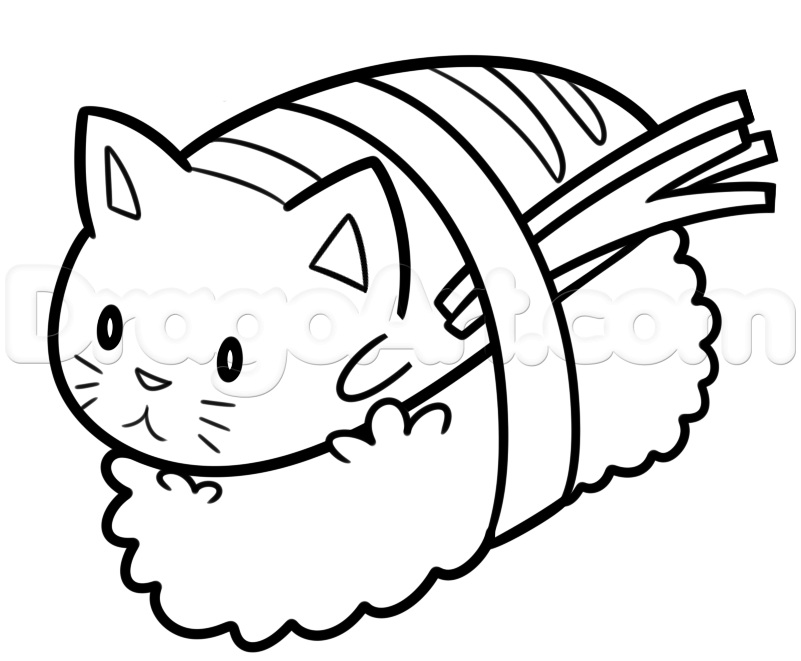 How to draw sushi cat step by step characters pop culture free coloring book art animal stencil art sushi drawing