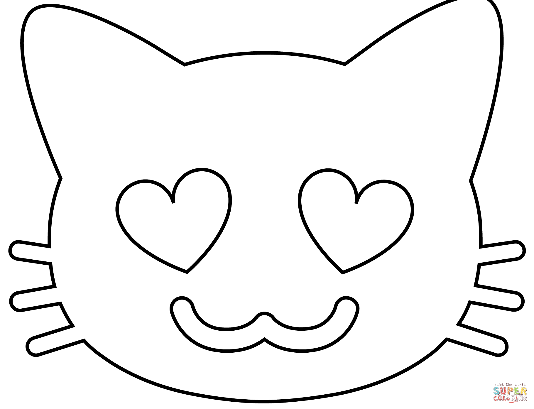 Smiling cat with heart eyes emoji coloring page free printable coloring pages