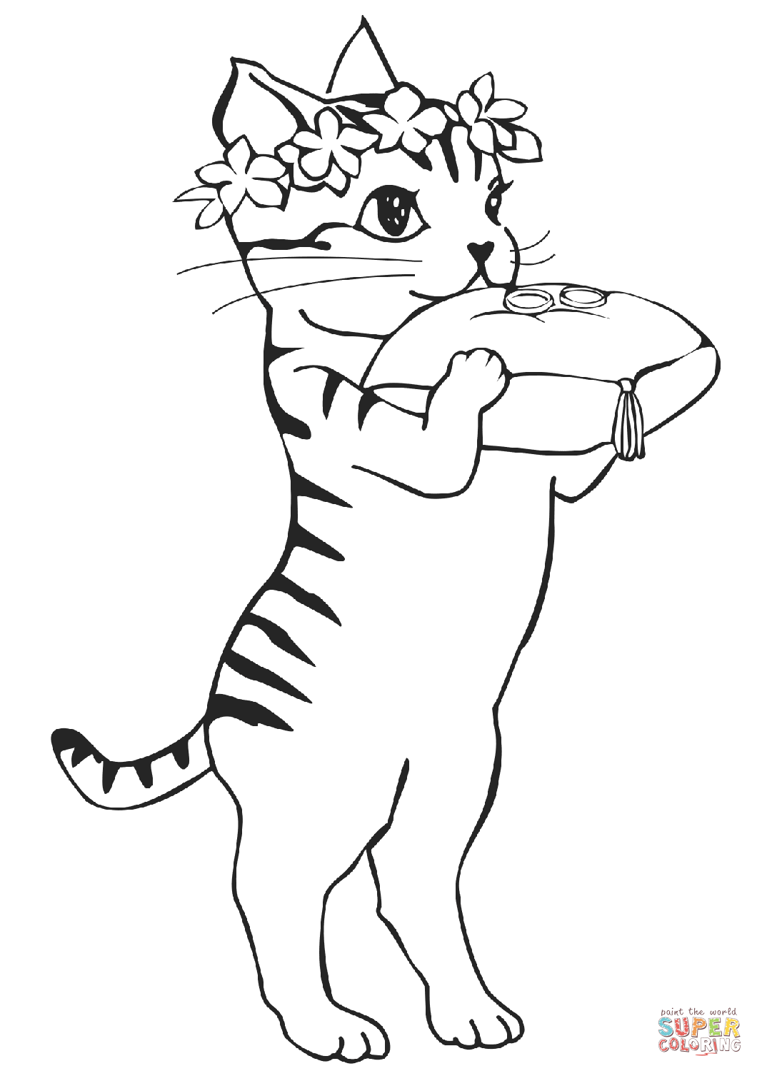 Ring bearer cat with ring pillow coloring page free printable coloring pages