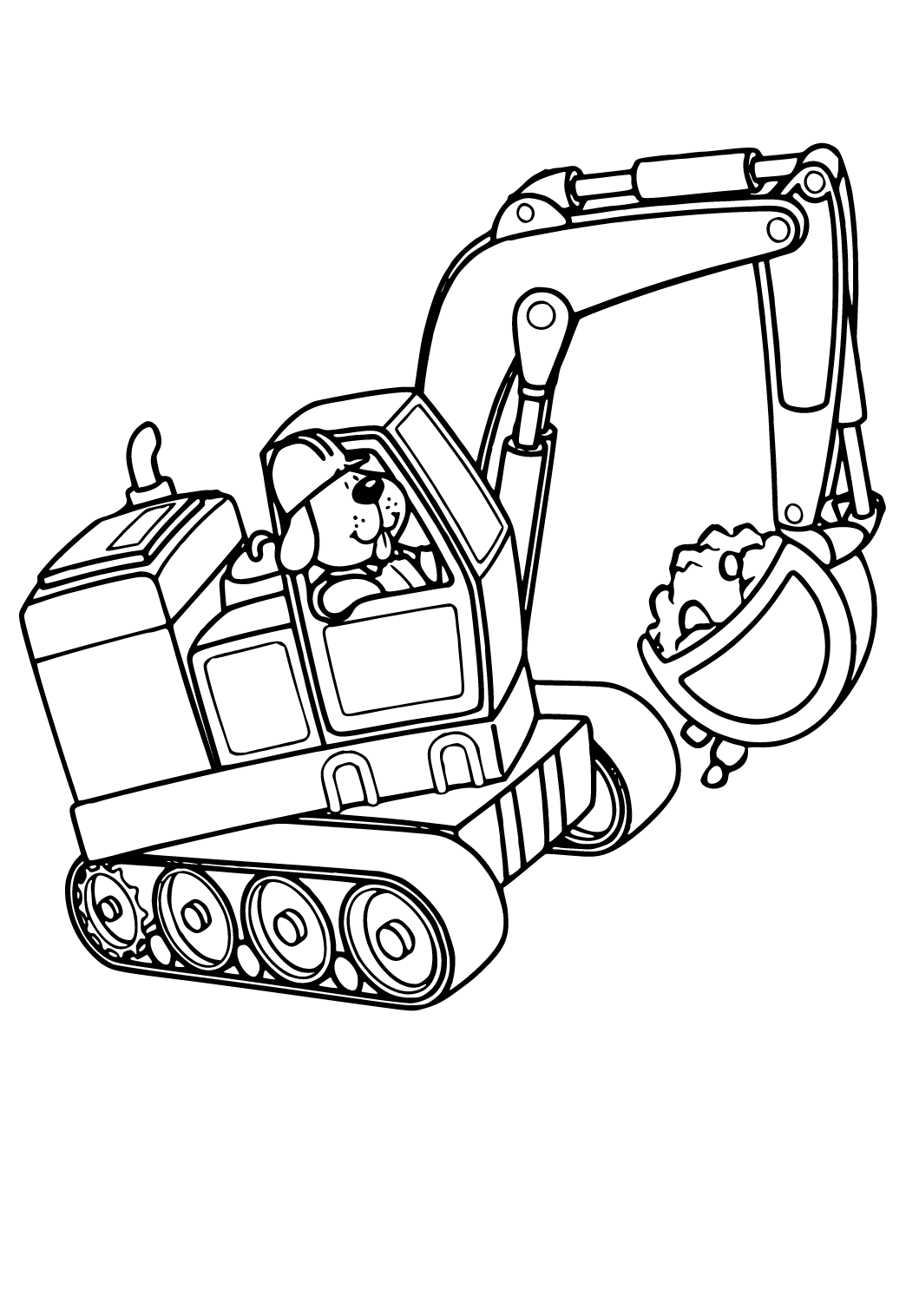 Free printable excavator dog coloring page for adults and kids