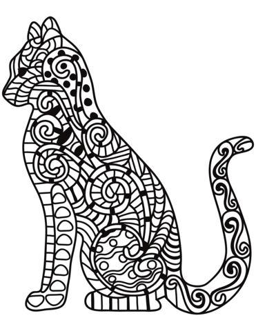 Zentangle cat coloring page free printable coloring pages