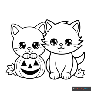 Kittens and pumpkin coloring page easy drawing guides
