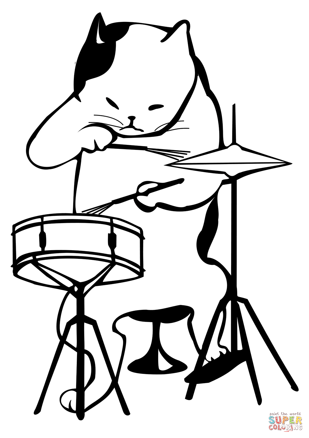 Cat the drummer coloring page free printable coloring pages