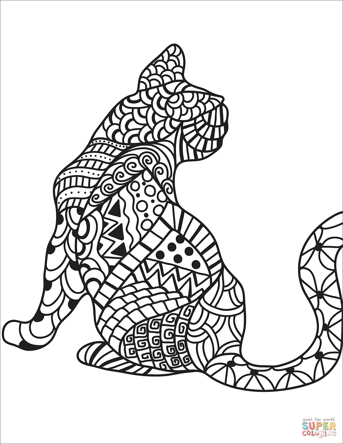 Zentangle cat coloring page free printable coloring pages