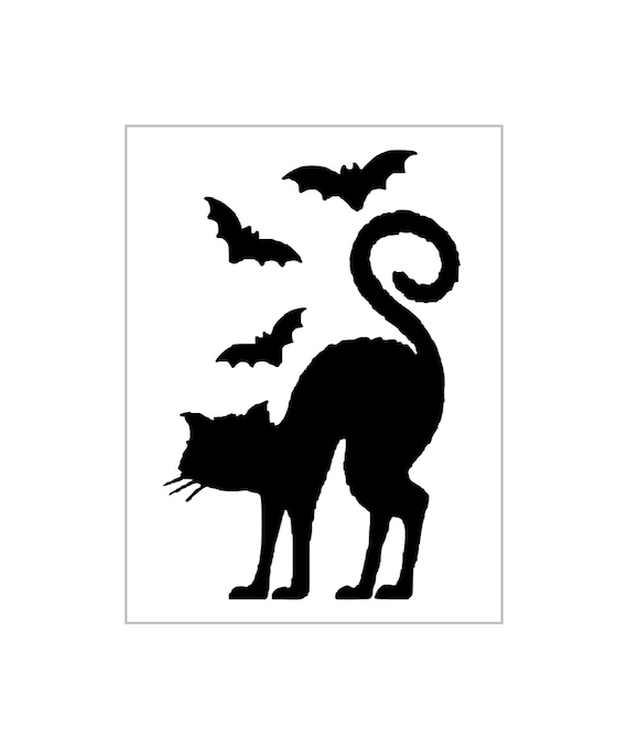 Evil cat bats stencil halloween pumpkin carving reusable sheet