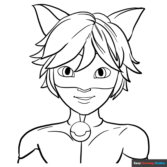 Cat noir from miraculous ladybug coloring page easy drawing guides