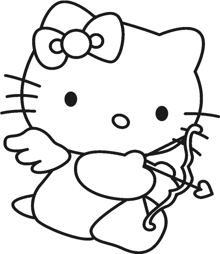 Hello kitty is being hold doll coloring page