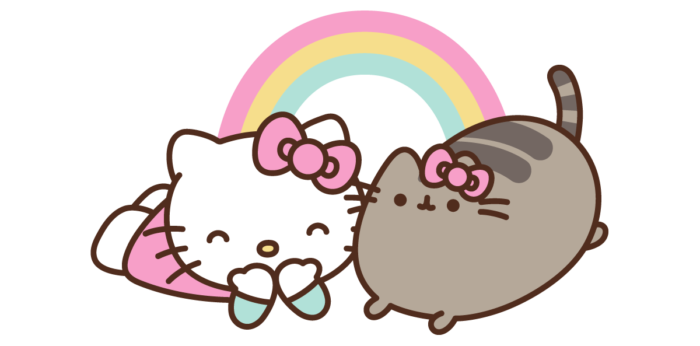 Hello kitty and pusheen cute images with coloring page â bubbles