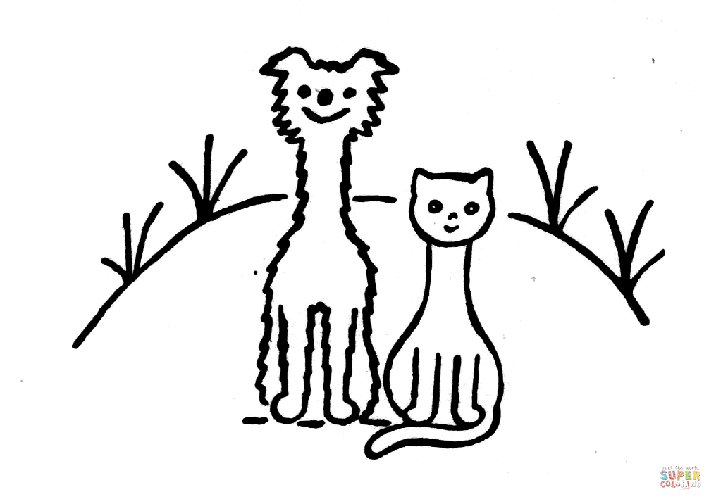 Story about a dog and a cat coloring page free printable coloring pages