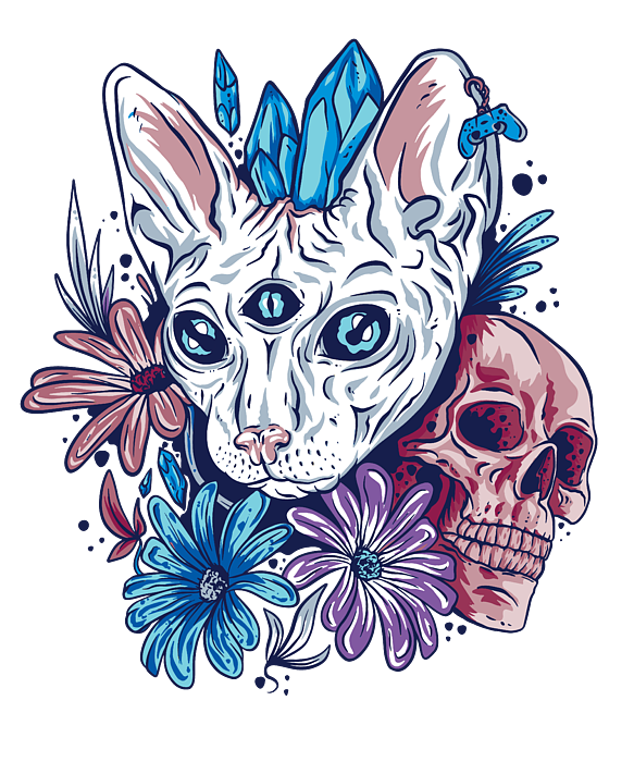 Cat skull with colorful flowers alien cat tapestry by norman w