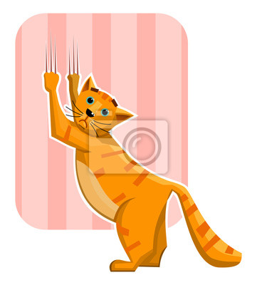 Illustration of a cat sharpening his claws tearing wallpaper posters for the wall â posters simplistic suspect sharpen