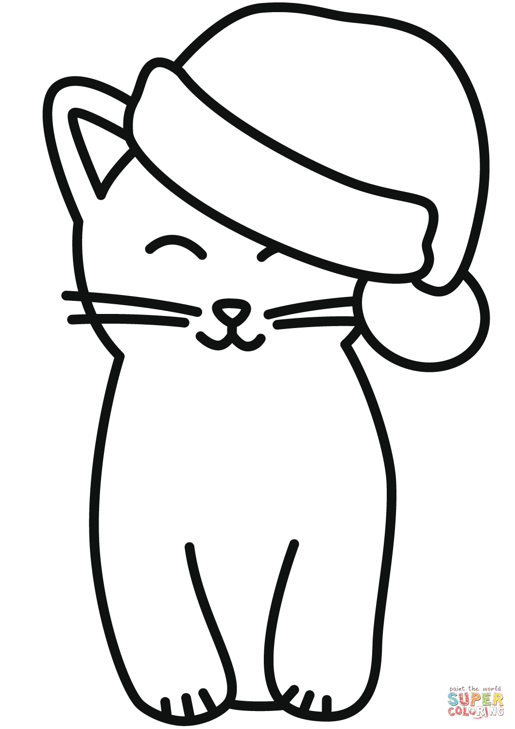 Cute christmas cat in the hat coloring page free printable coloring pages