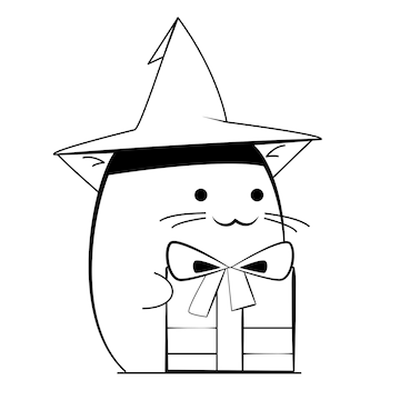 Premium vector halloween cat in a witch hat with different objects in his hands and emotions