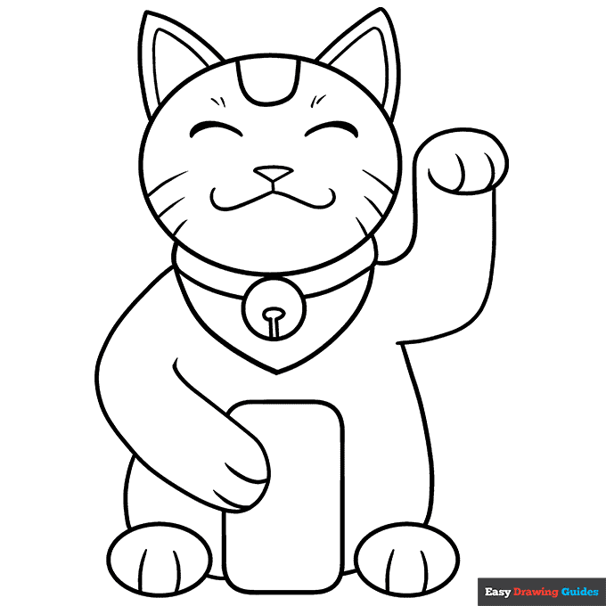 Lucky cat coloring page easy drawing guides