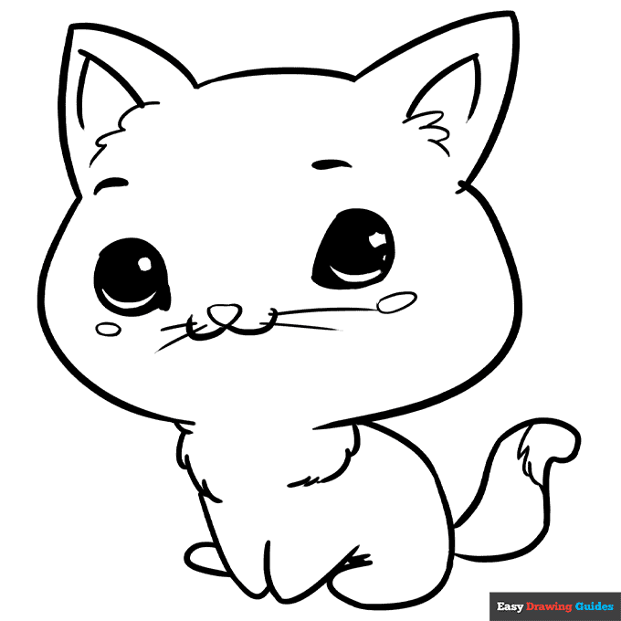 Chibi cat coloring page easy drawing guides