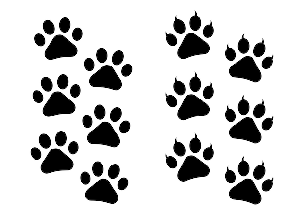 Premium vector black and white cat and dog footprints icon coloring page